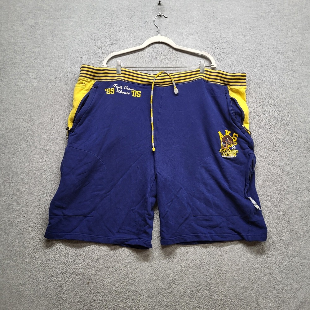 Akademiks Men Shorts 3XL Blue Sweats Logo‎ Embroidered Stadium Wrestling Y2K